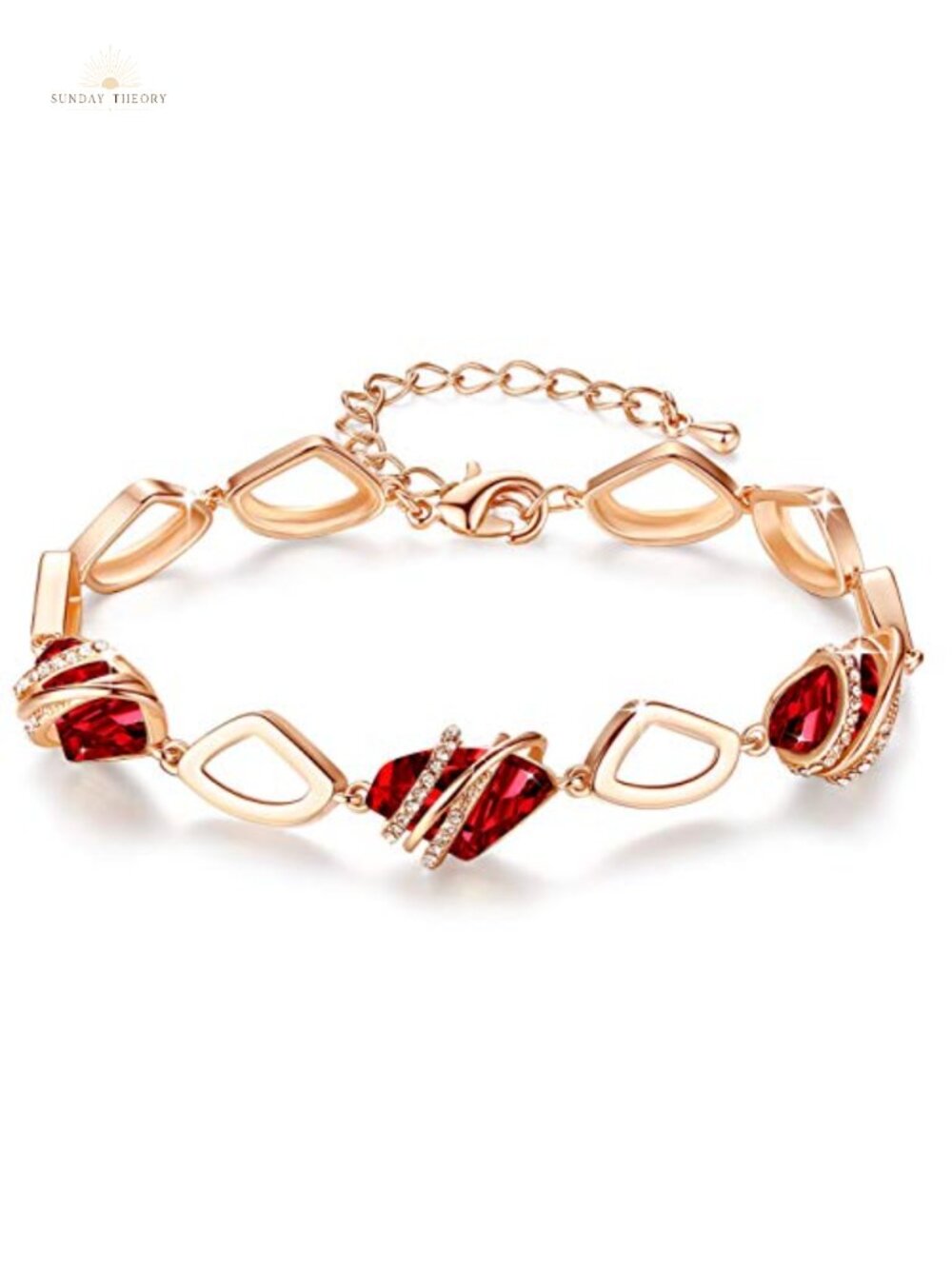 Gift for Women Wish Stone Link Charm Bracelet with Birthstone Crystals 18K Rose
